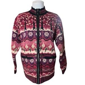 Newton Trading Company vintage Pure Wool Fair Isle full Zip Cardigan sweater SM